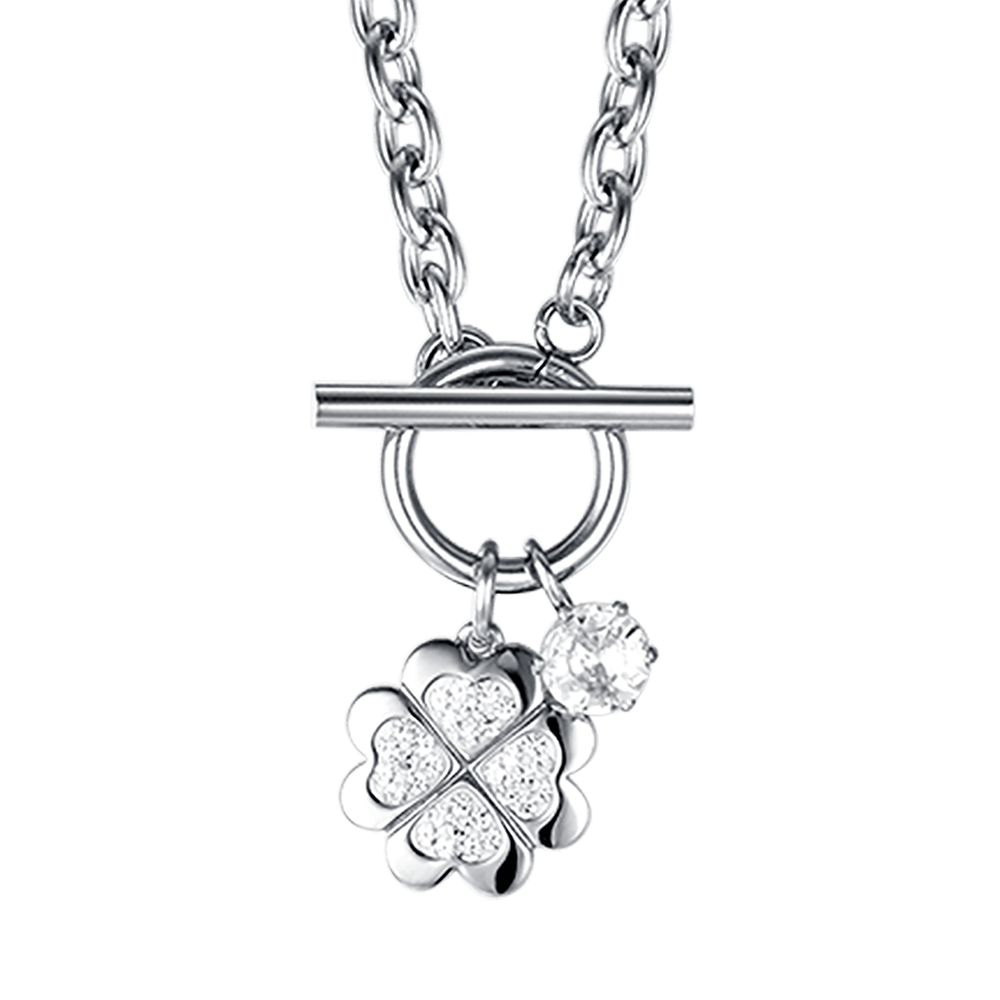 Collana con quadrifoglio autentico montata su una catena in acciaio inossidabile argentato - Italia Collana con quadrifoglio autentico montata su una catena in acciaio inossidabile argentato - Italia