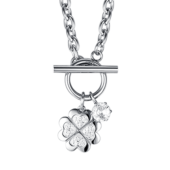 COLLANA DONNA IN ACCIAIO CON QUADRIFOGLIO CON CRISTALLI BIANCHI