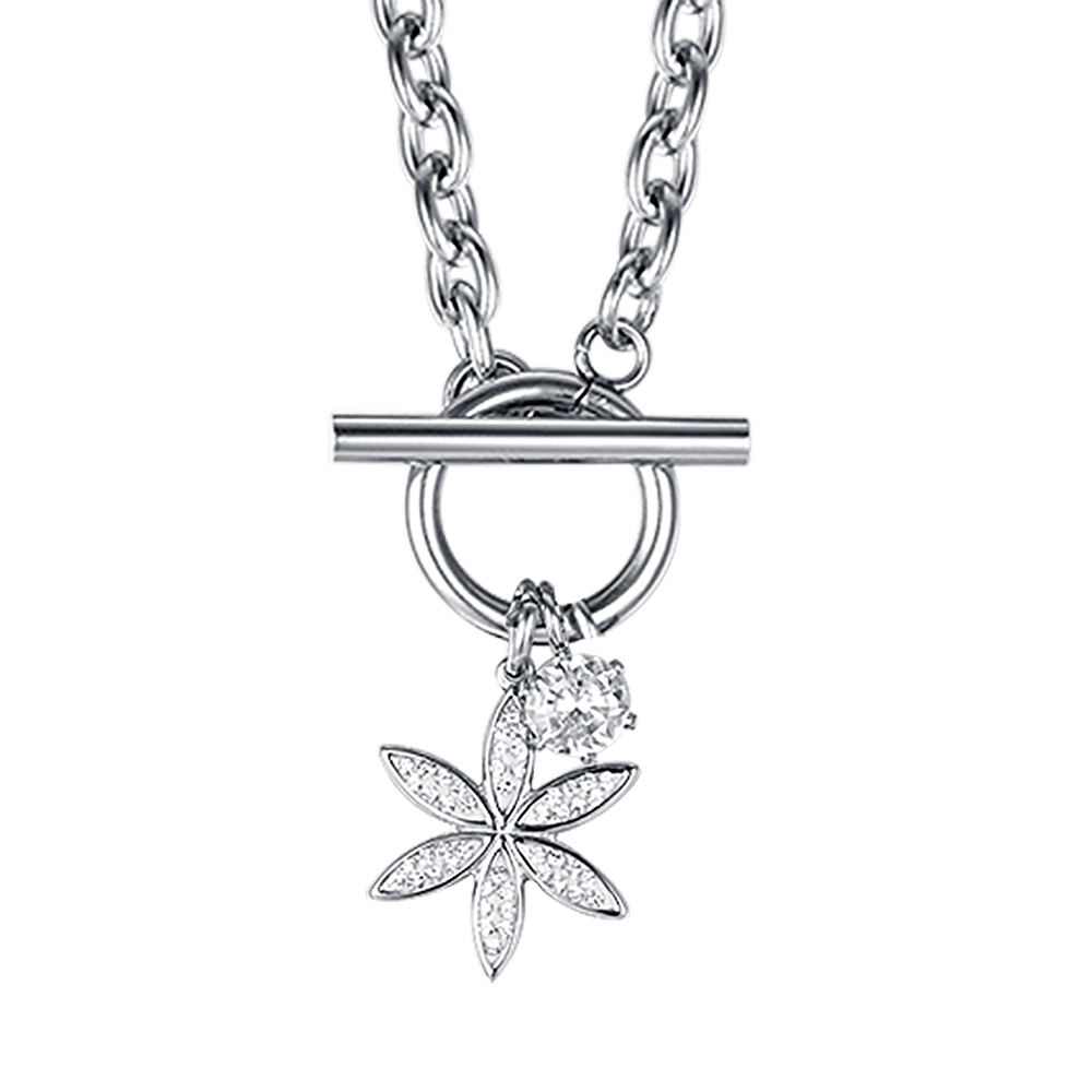 COLLANA DONNA IN ACCIAIO CON FIORE DELLA VITA CON CRISTALLI BIANCHI