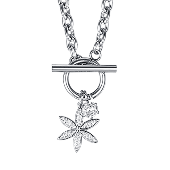 COLLANA DONNA IN ACCIAIO CON FIORE DELLA VITA CON CRISTALLI BIANCHI
