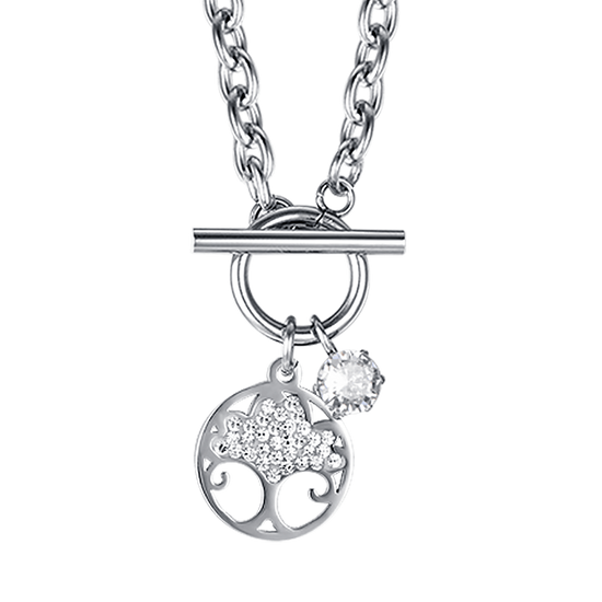 COLLANA DONNA IN ACCIAIO CON ALBERO DELLA VITA CON CRISTALLI BIANCHI