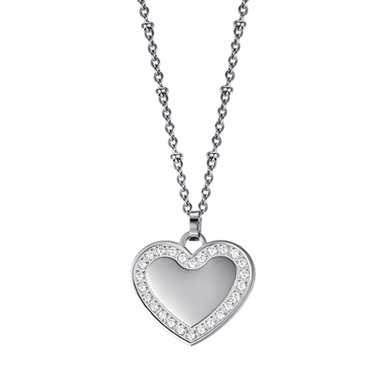 COLLANA DONNA IN ACCIAIO CON CUORE CON CRISTALLI BIANCHI