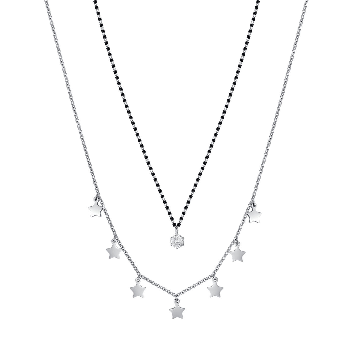 COLLANA DONNA IN ACCIAIO CON STELLE, ELEMENTI IP NERO E CRISTALLO BIANCO Luca Barra