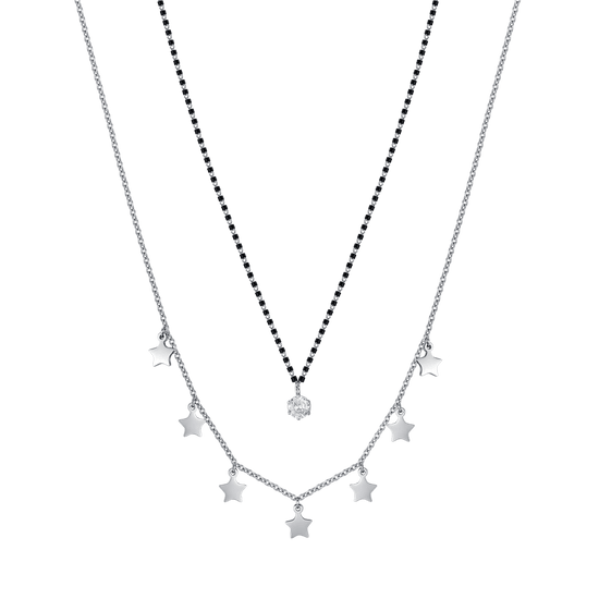 COLLANA DONNA IN ACCIAIO CON STELLE, ELEMENTI IP NERO E CRISTALLO BIANCO Luca Barra