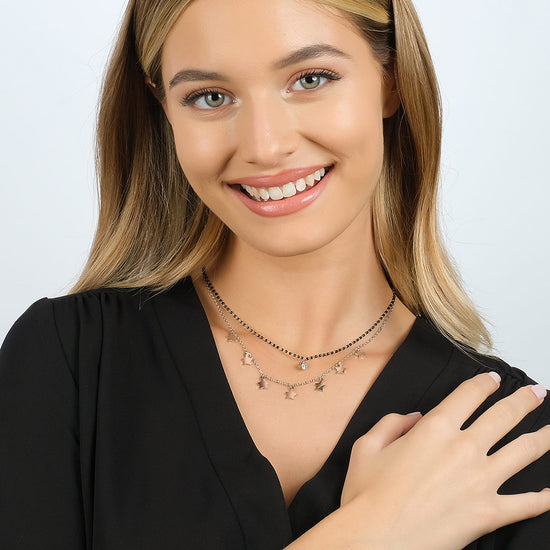 COLLANA DONNA IN ACCIAIO CON STELLE, ELEMENTI IP NERO E CRISTALLO BIANCO