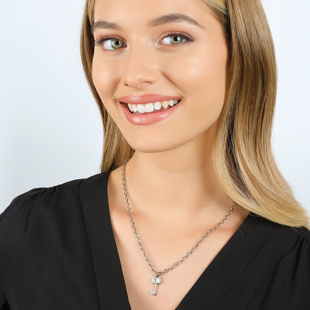 COLLANA DONNA IN ACCIAIO CON CHIAVE CON CRISTALLI BIANCHI