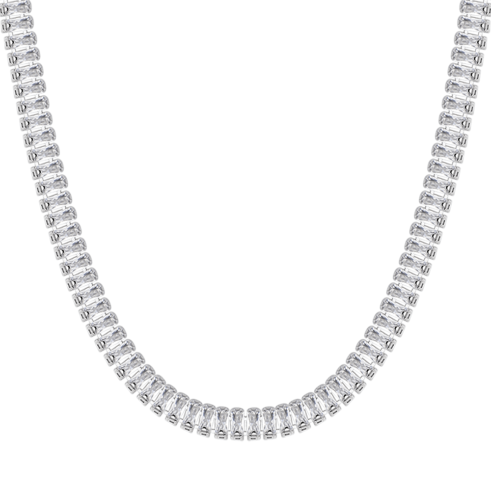 COLLANA TENNIS DONNA IN ACCIAIO CON CRISTALLI BAGUETTE BIANCHI