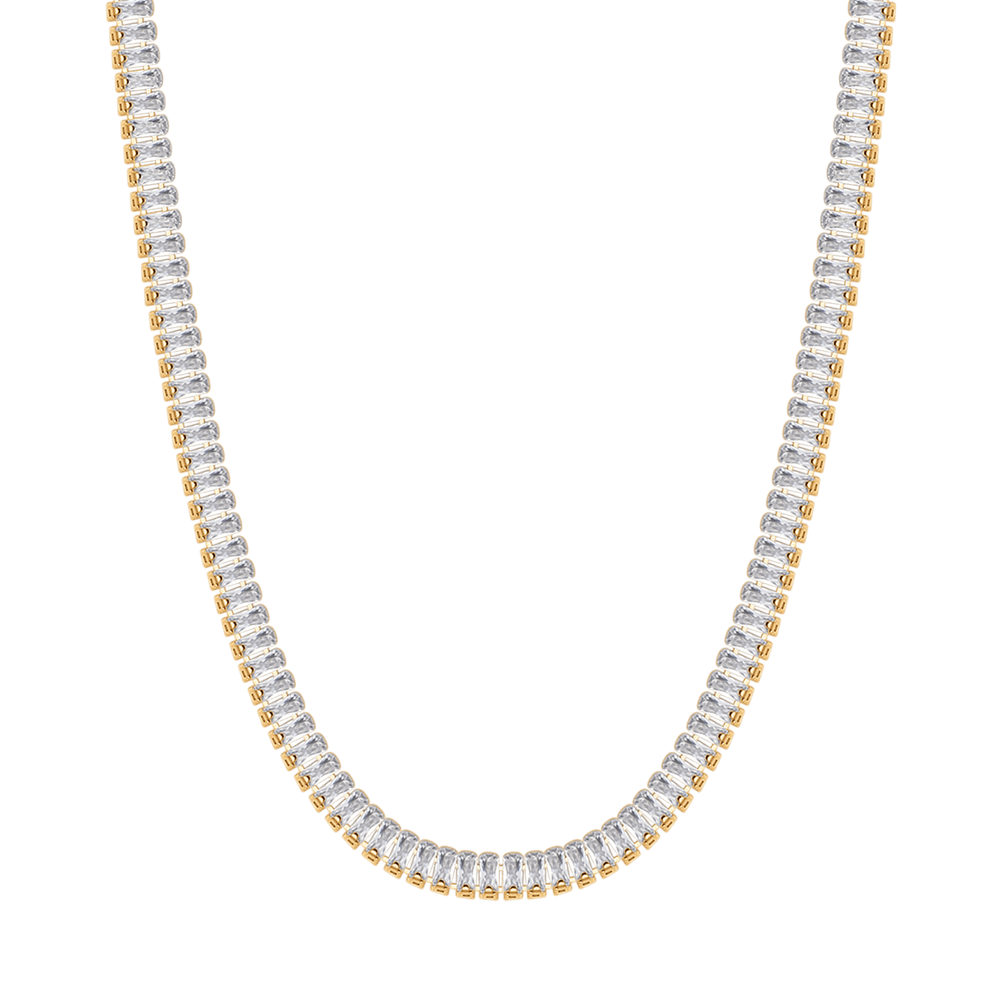 Catena a Maglie da Tennis con Punte a Baguette Incrociate da 12 mm con Chiusura a Molla a Maglie quadrate con Diamanti CZ, Collana Hip Hop placcata Catena a Maglie da Tennis con Punte a Baguette Incrociate da 12 mm con Chiusura a Molla a Maglie quadrate con Diamanti CZ, Collana Hip Hop placcata