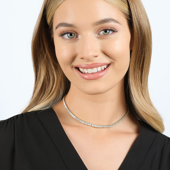 COLLANA TENNIS DONNA IN ACCIAIO CON CRISTALLI BAGUETTE BIANCHI