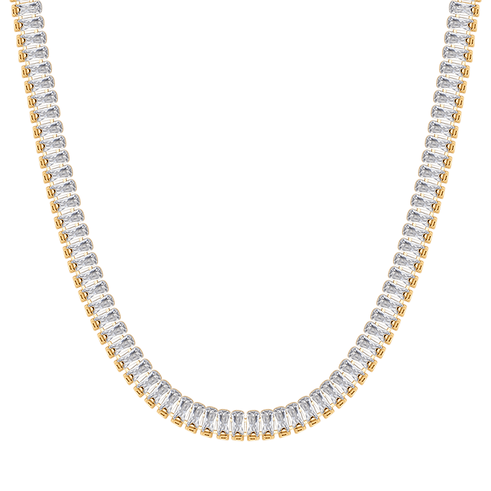 COLLANA TENNIS DONNA IN ACCIAIO CON CRISTALLI BAGUETTE BIANCHI