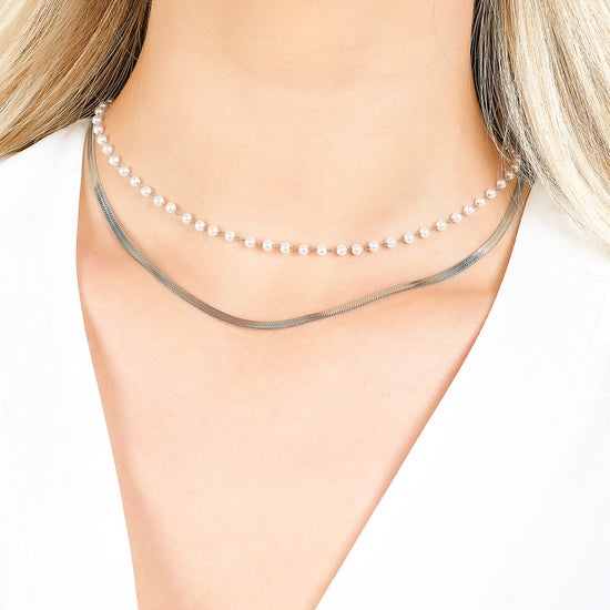 COLLANA DONNA IN ACCIAIO CON PERLE BIANCHE Luca Barra