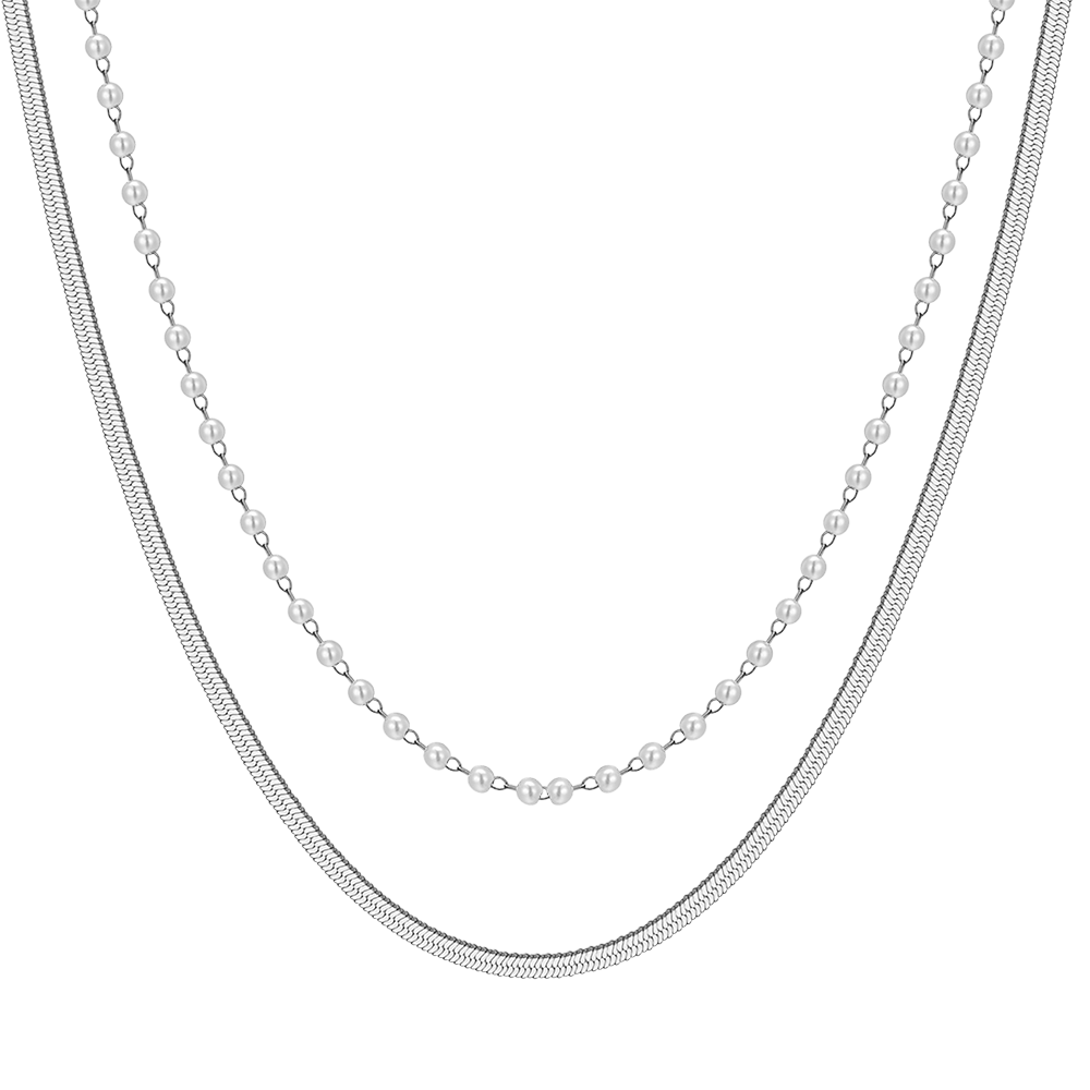 COLLANA DONNA IN ACCIAIO CON PERLE BIANCHE