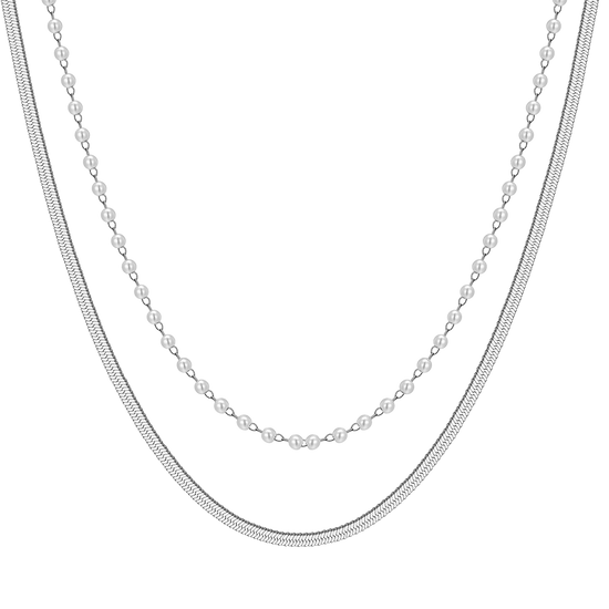 COLLANA DONNA IN ACCIAIO CON PERLE BIANCHE