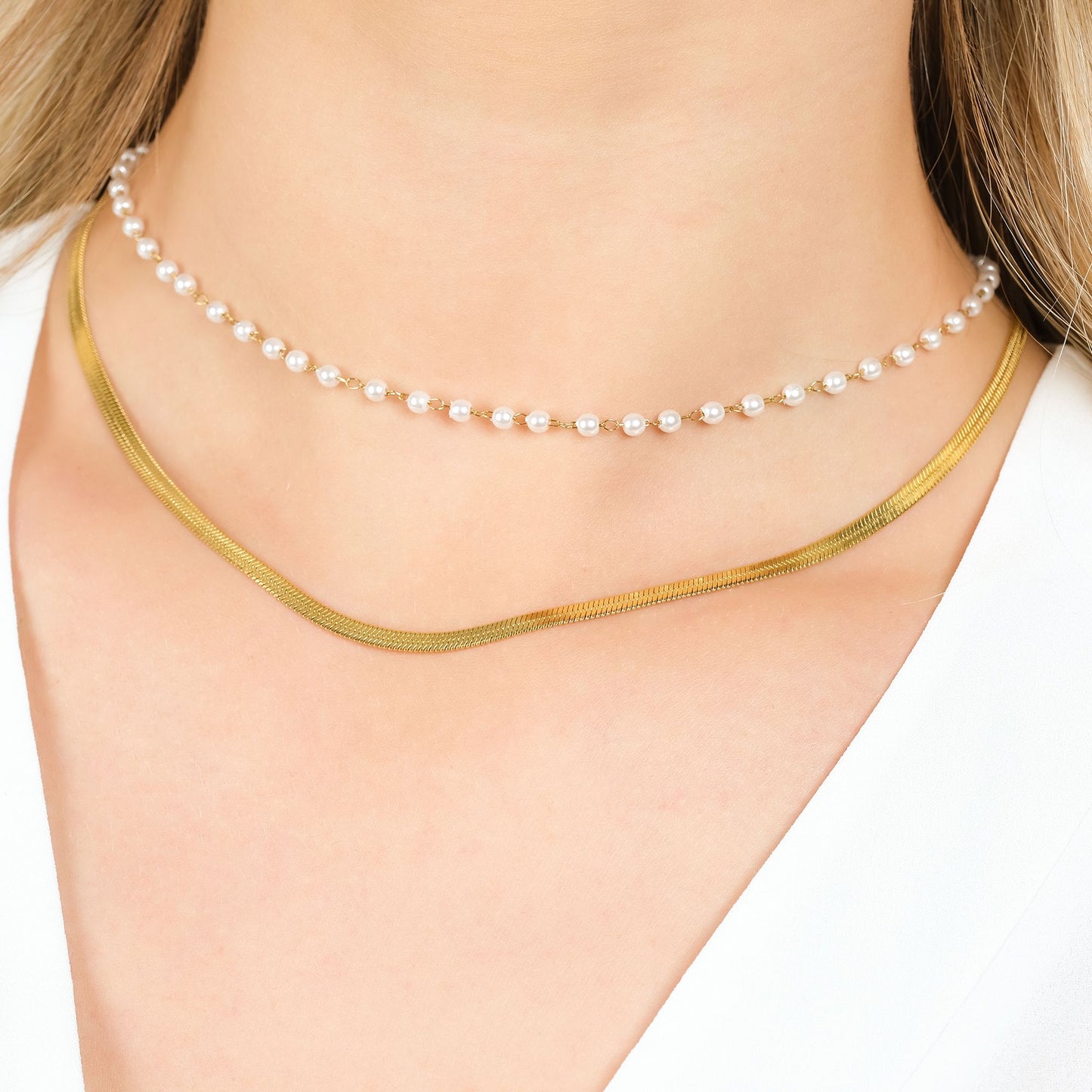 COLLANA DONNA IN ACCIAIO CON PERLE BIANCHE