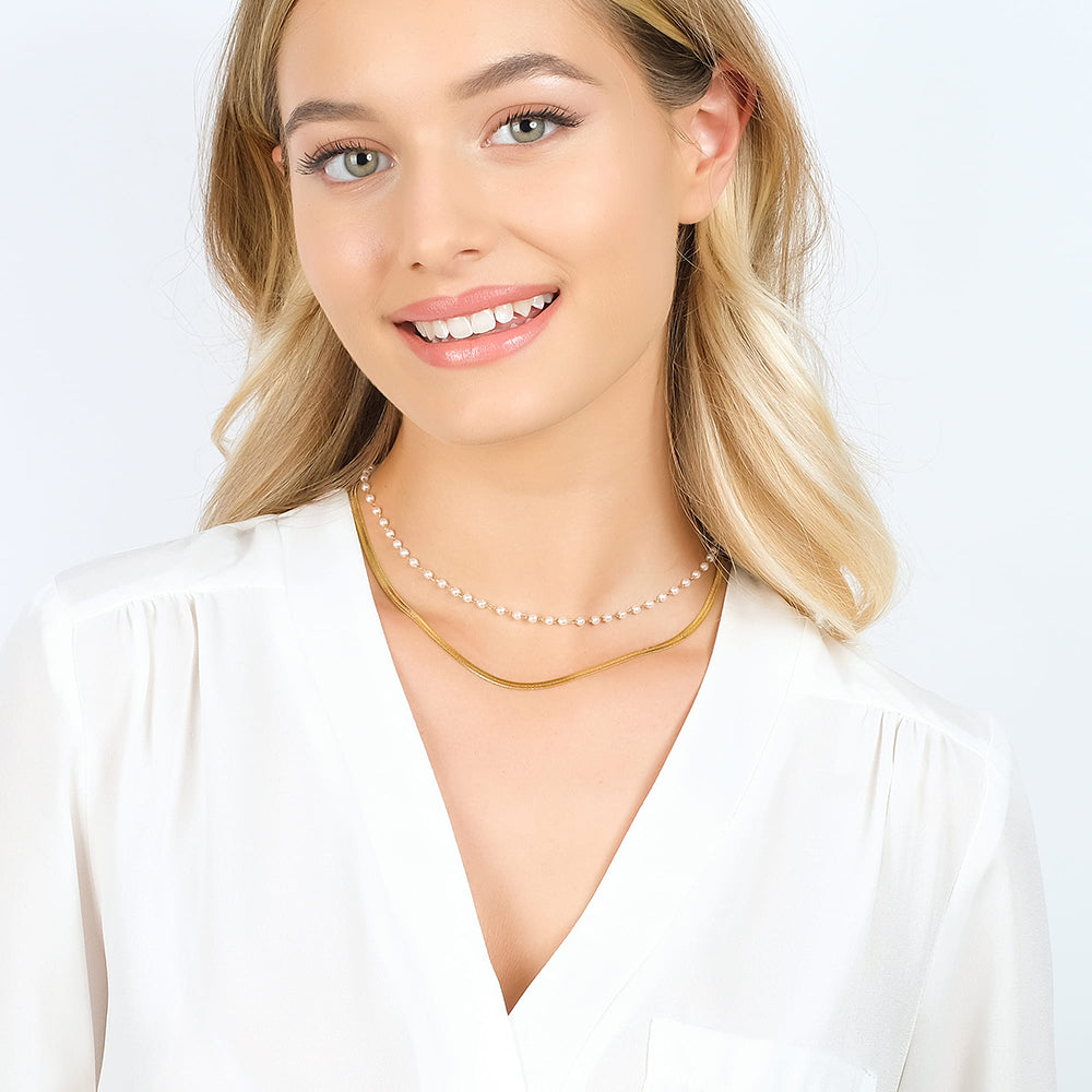 COLLANA DONNA IN ACCIAIO CON PERLE BIANCHE
