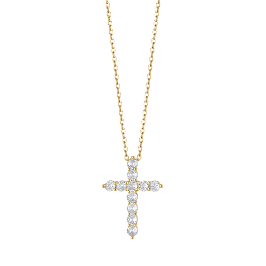 COLLANA DONNA IN ACCIAIO IP GOLD CON CROCE CON CRISTALLI BIANCHI Luca Barra