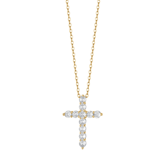 COLLANA DONNA IN ACCIAIO IP GOLD CON CROCE CON CRISTALLI BIANCHI