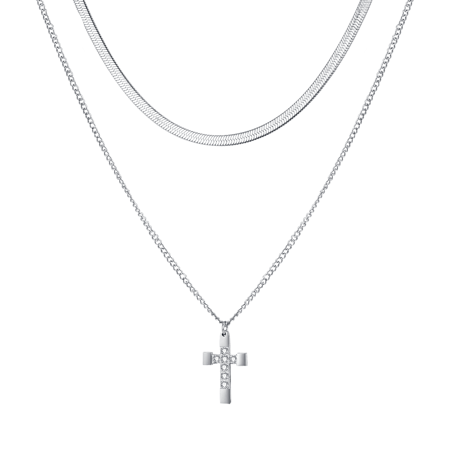 COLLANA DONNA IN ACCIAIO CON CROCE CON CRISTALLI BIANCHI