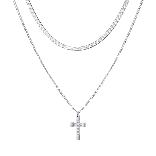 COLLANA DONNA IN ACCIAIO CON CROCE CON CRISTALLI BIANCHI