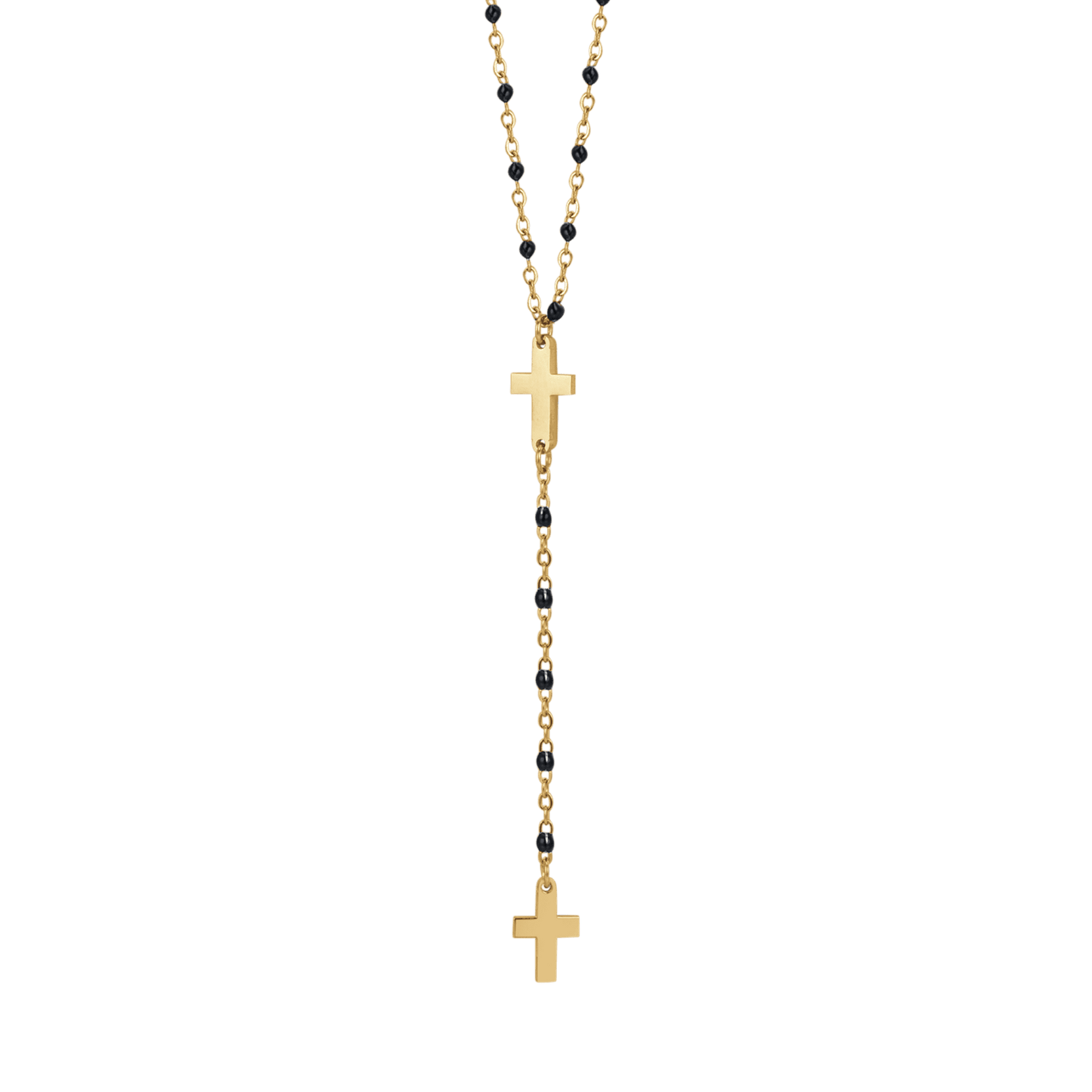 COLLANA ROSARIO DONNA IN ACCIAIO CON CROCI ED ELEMENTI NERI