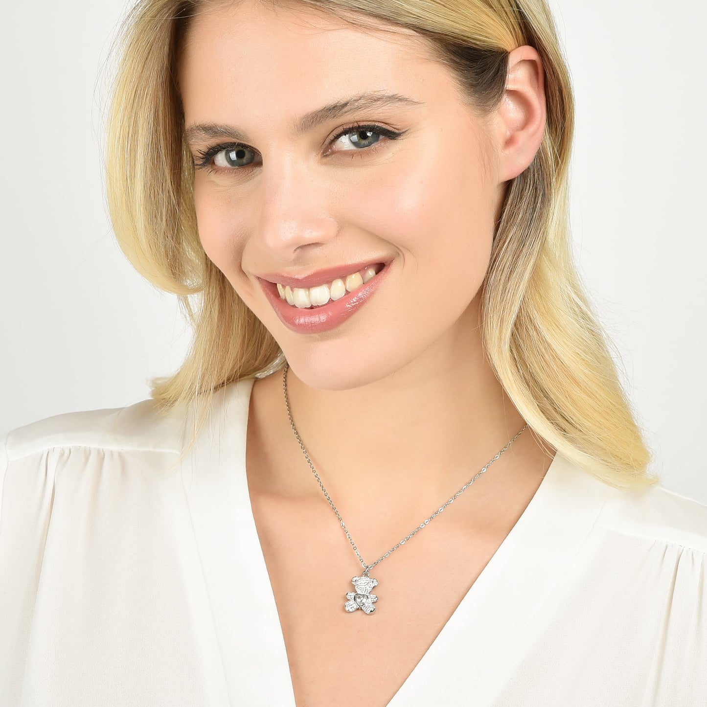 COLLANA DONNA IN ACCIAIO CON ORSETTO E CRISTALLI BIANCHI