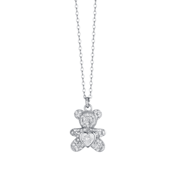 COLLANA DONNA IN ACCIAIO CON ORSETTO E CRISTALLI BIANCHI