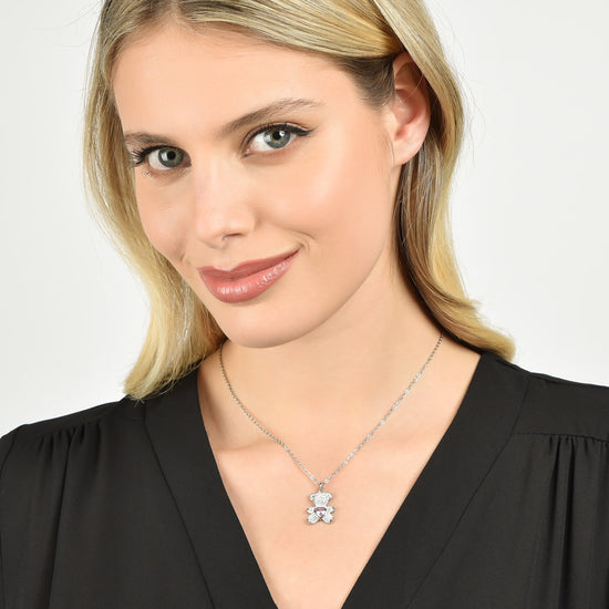 COLLANA DONNA IN ACCIAIO CON ORSETTO CON CRISTALLI ROSA E BIANCHI