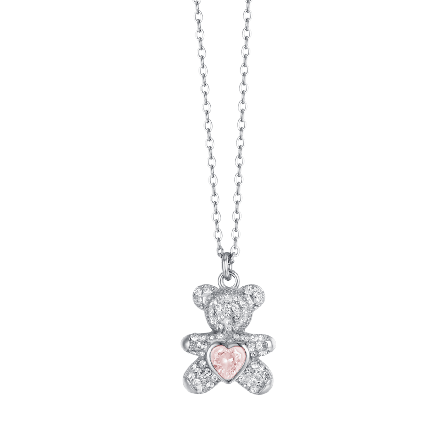 COLLANA DONNA IN ACCIAIO CON ORSETTO CON CRISTALLI ROSA E BIANCHI