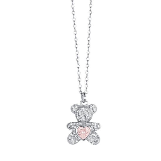 COLLANA DONNA IN ACCIAIO CON ORSETTO CON CRISTALLI ROSA E BIANCHI
