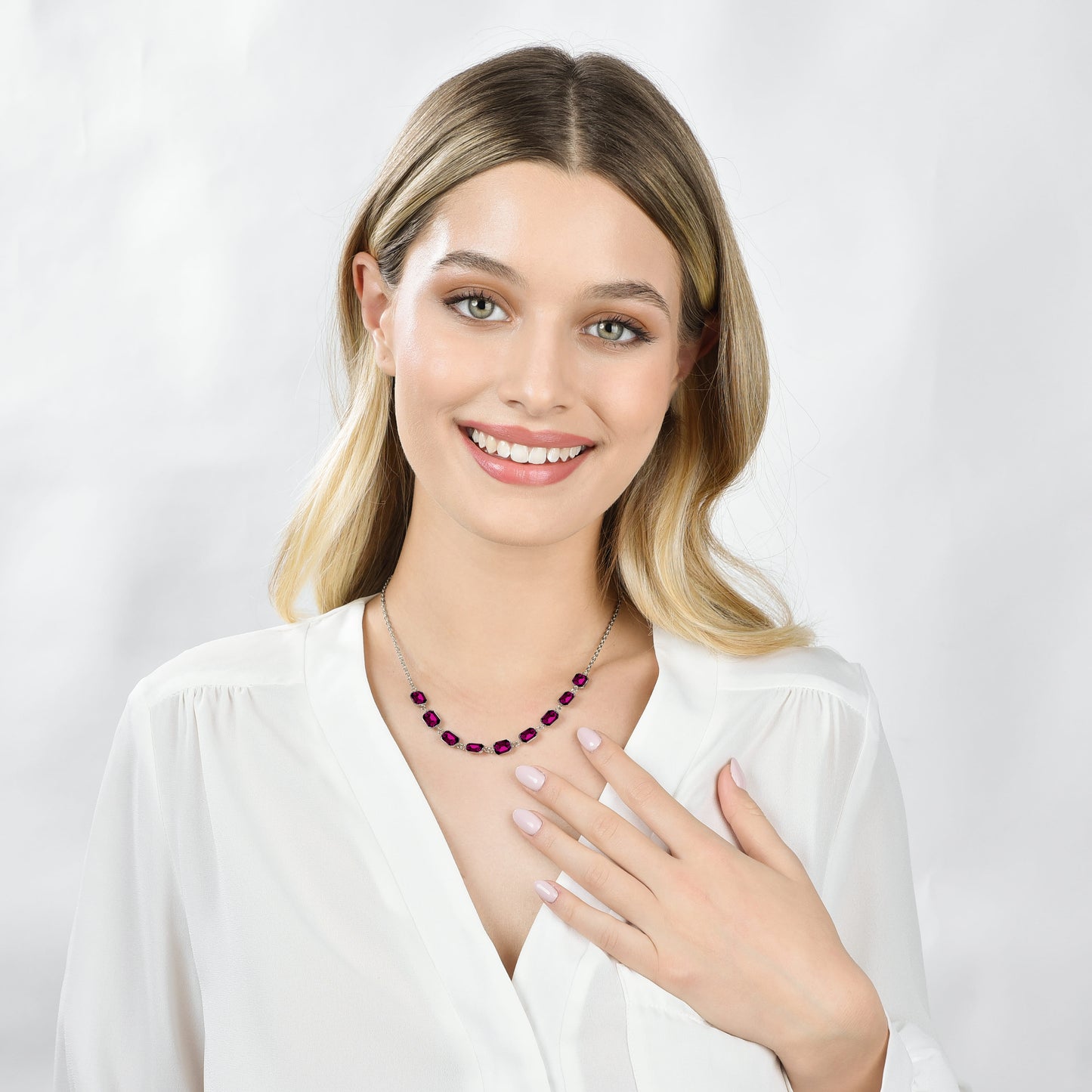 COLLANA DONNA IN ACCIAIO CON CRISTALLI FUCSIA
