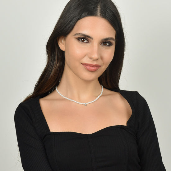 COLLANA DONNA IN ACCIAIO CON PERLE CON CRISTALLO BIANCO