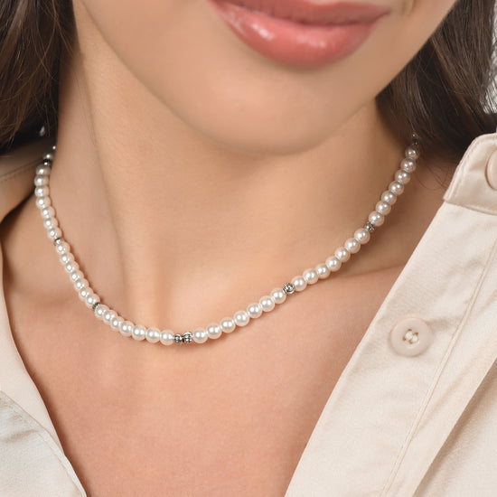 COLLANA DONNA IN ACCIAIO CON PERLE ED ELEMENTI IN ACCIAIO