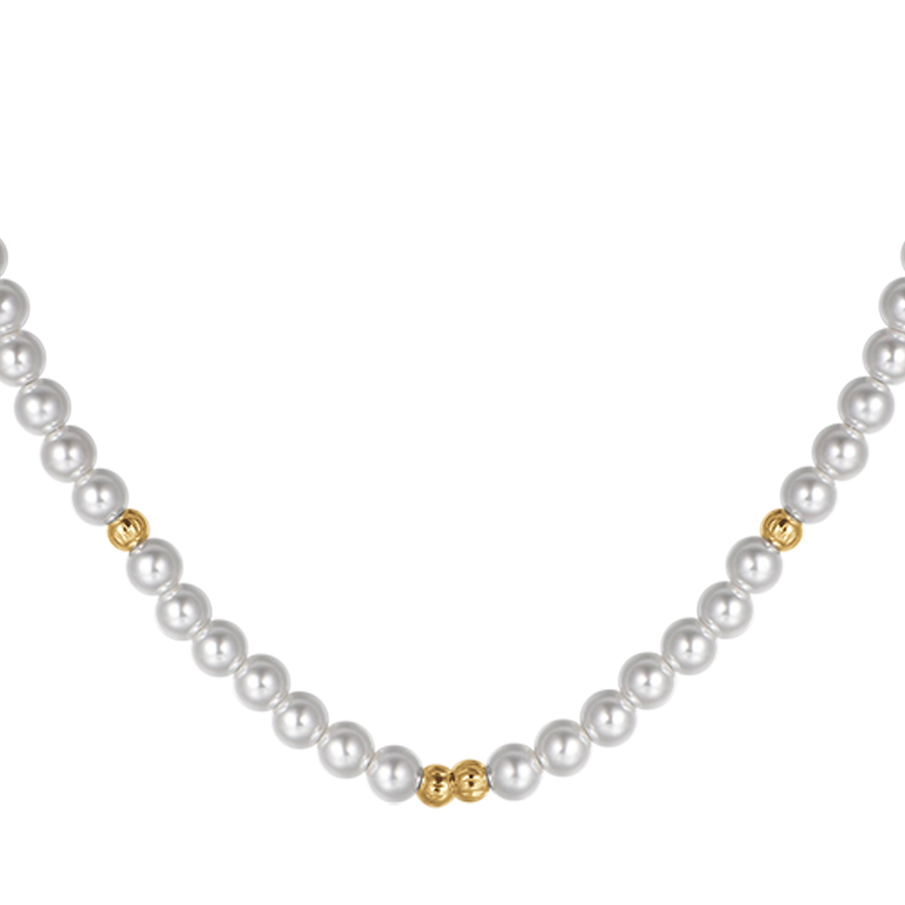 COLLANA DONNA IN ACCIAIO IP GOLD CON PERLE ED ELEMENTI IN ACCIAIO IP GOLD