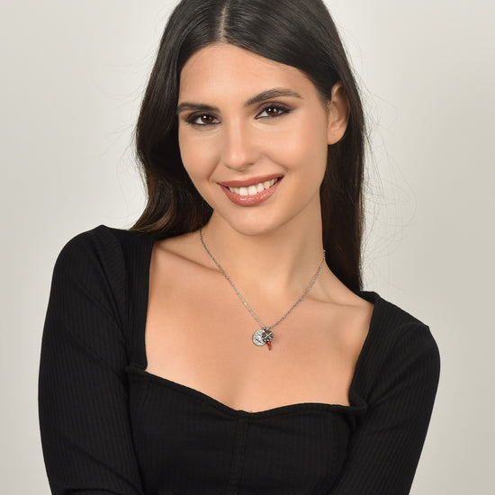 COLLANA DONNA IN ACCIAIO CON CHARM QUADRIFOGLIO, CORNO E MADONNA