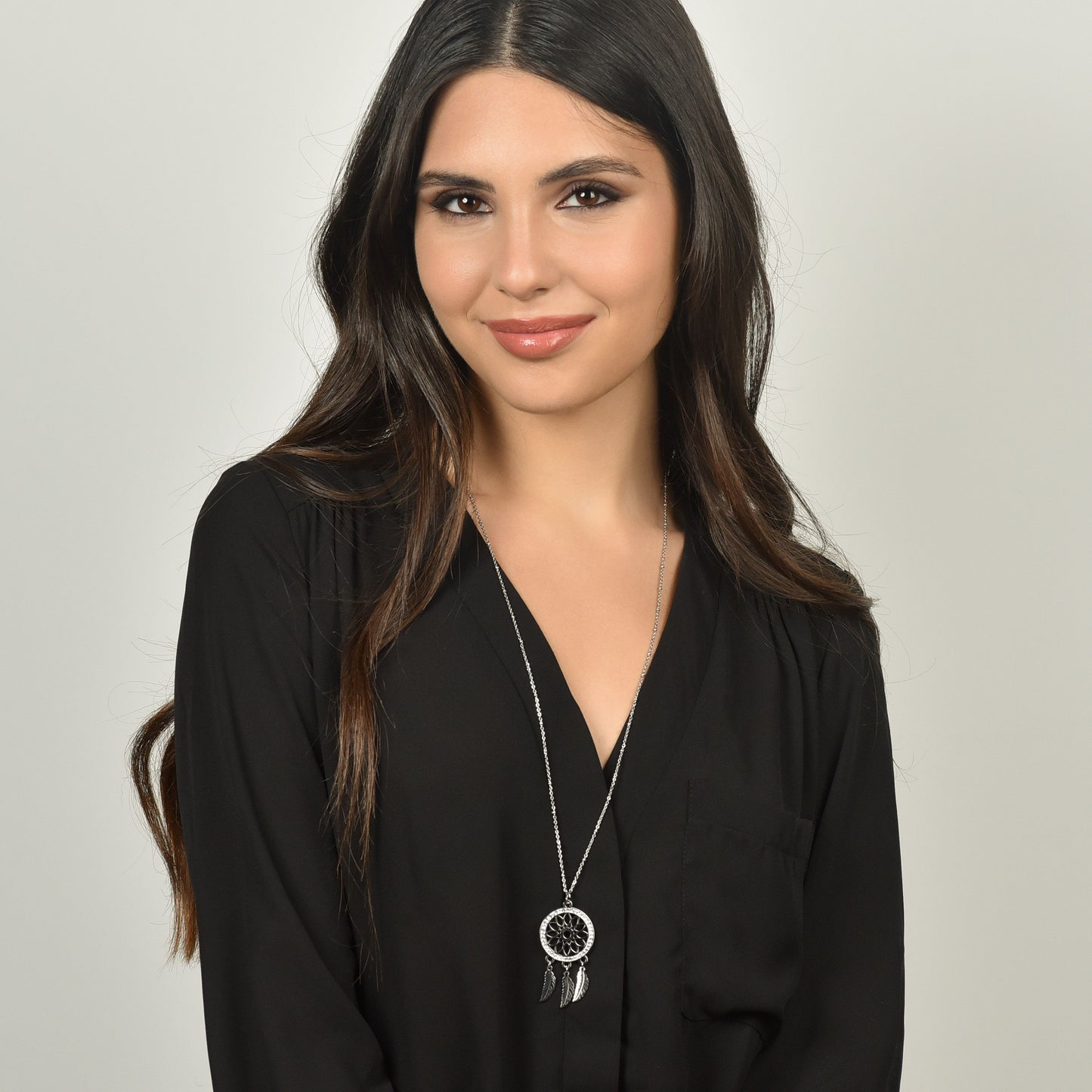 COLLANA DONNA IN ACCIAIO CON ACCHIAPPASOGNI CON CRISTALLI BIANCHI