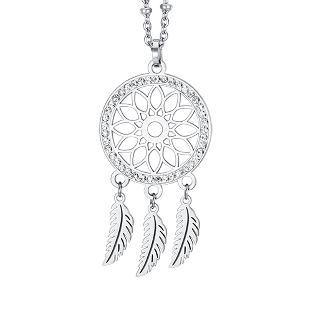 COLLANA DONNA IN ACCIAIO CON ACCHIAPPASOGNI CON CRISTALLI BIANCHI