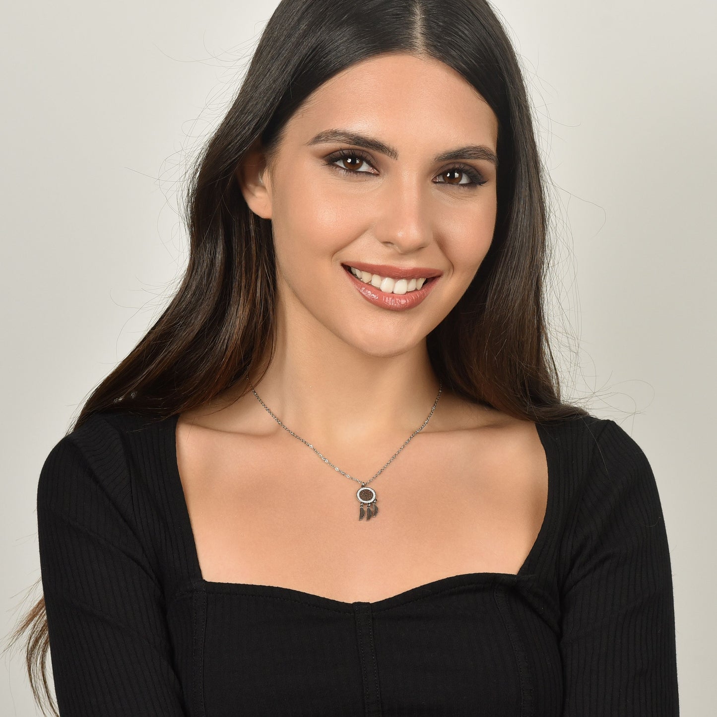 COLLANA DONNA IN ACCIAIO CON ACCHIAPPASOGNI CON CRISTALLI BIANCHI