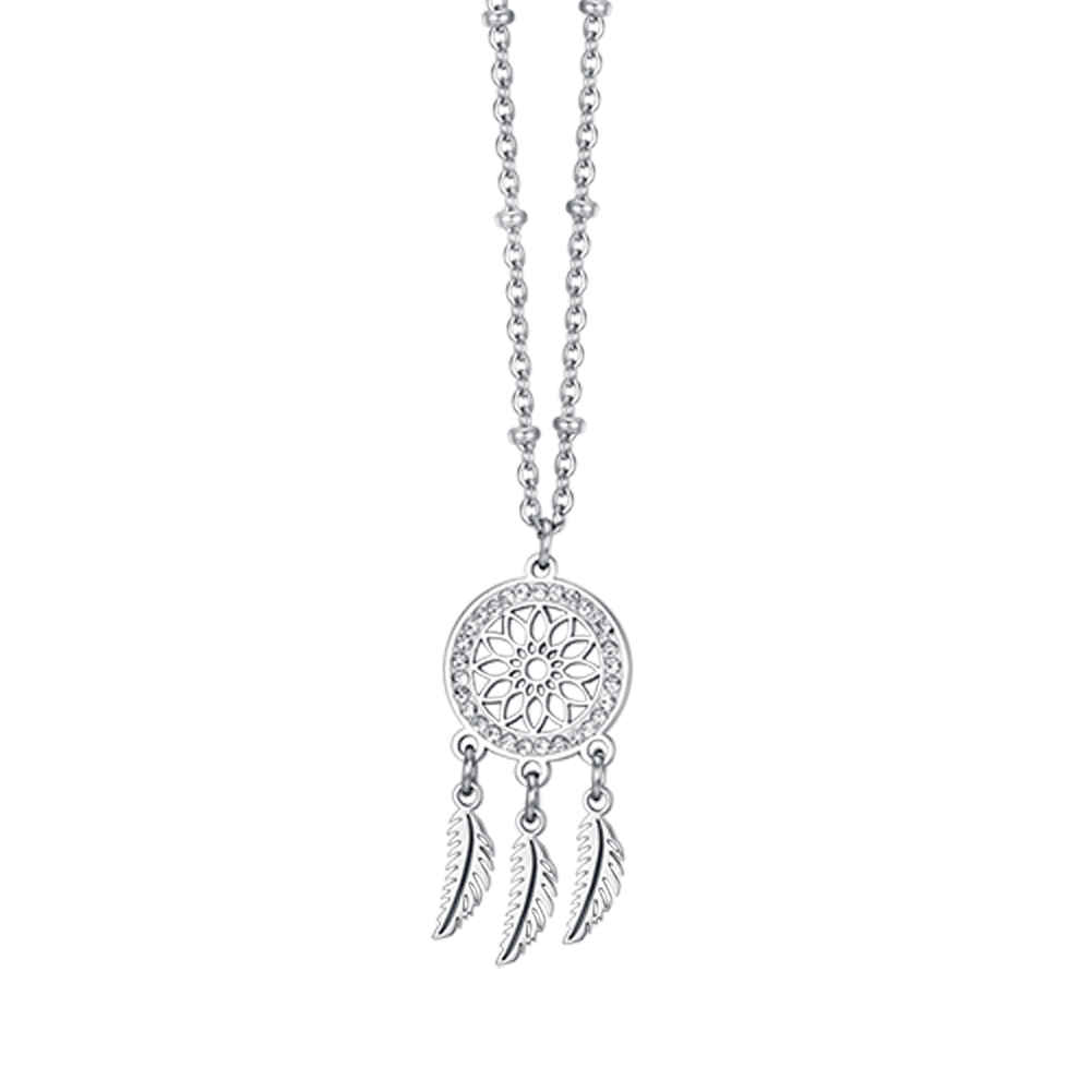 COLLANA DONNA IN ACCIAIO CON ACCHIAPPASOGNI CON CRISTALLI BIANCHI