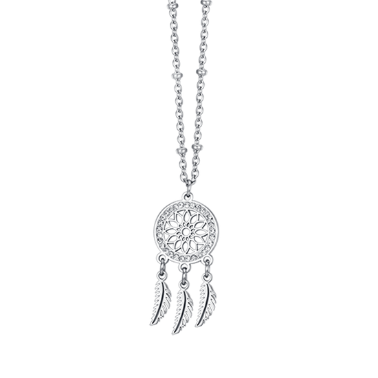 COLLANA DONNA IN ACCIAIO CON ACCHIAPPASOGNI CON CRISTALLI BIANCHI
