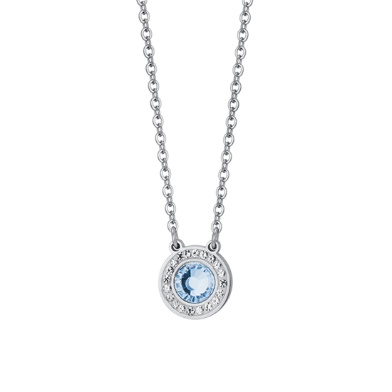 COLLANA DONNA IN ACCIAIO ELEMENTO CRISTALLO ACQUAMARINA E CRISTALLI BIANCHI