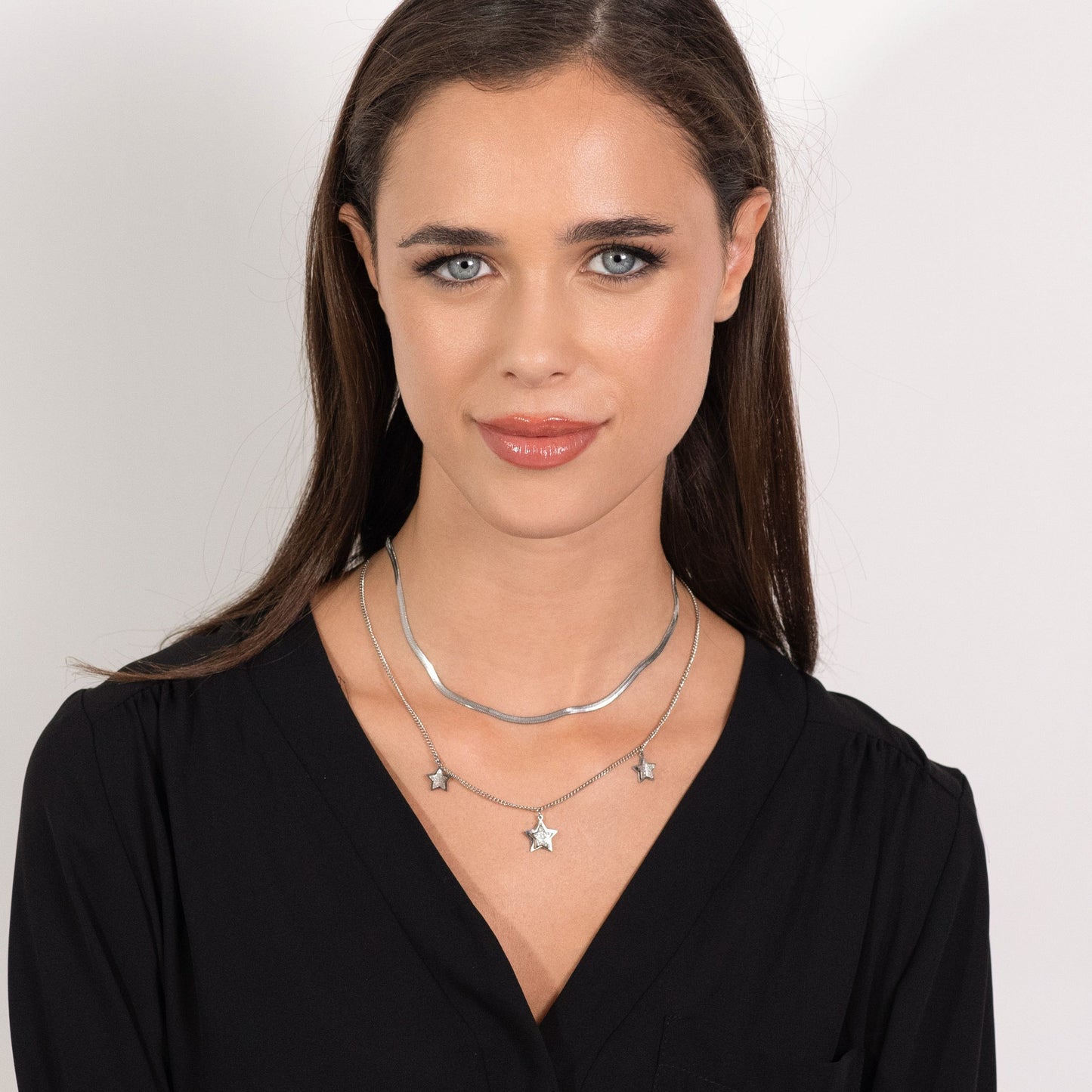 COLLANA DONNA IN ACCIAIO STELLE CON CRISTALLI BIANCHI