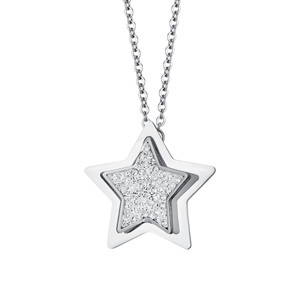 COLLANA DONNA IN ACCIAIO STELLE CON CRISTALLI BIANCHI