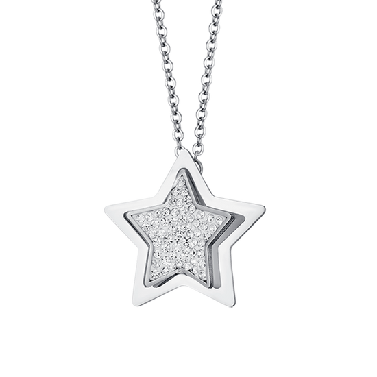 COLLANA DONNA IN ACCIAIO STELLE CON CRISTALLI BIANCHI