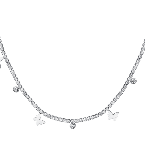 COLLANA TENNIS DONNA IN ACCIAIO CON CRISTALLI BIANCHI E FARFALLE