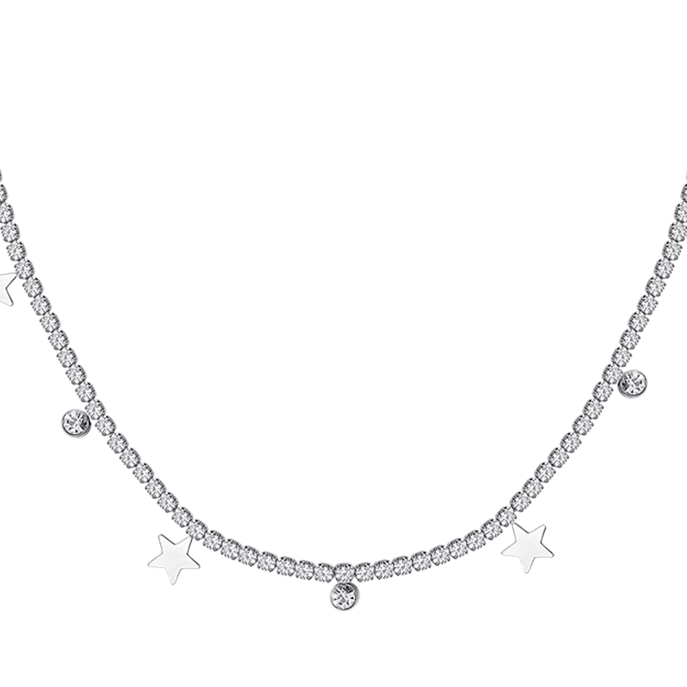 COLLANA TENNIS DONNA IN ACCIAIO CON CRISTALLI BIANCHI E STELLE