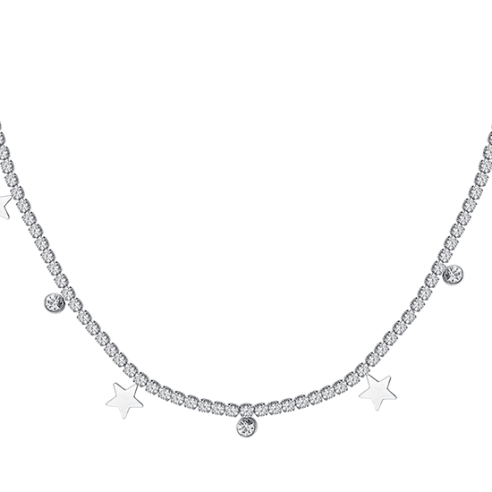 COLLANA TENNIS DONNA IN ACCIAIO CON CRISTALLI BIANCHI E STELLE