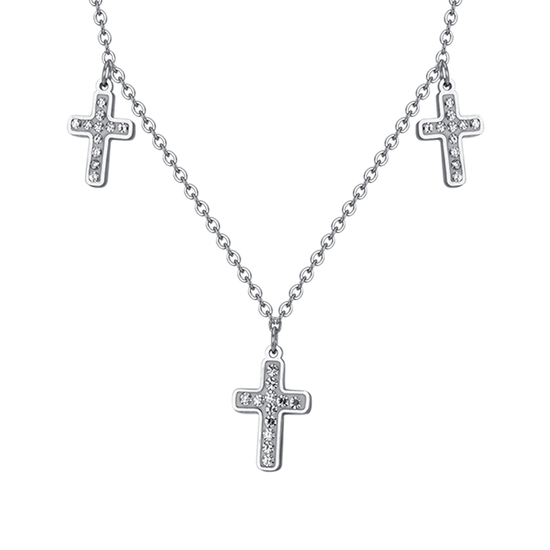 COLLANA DONNA IN ACCIAIO CROCI CON CRISTALLI BIANCHI