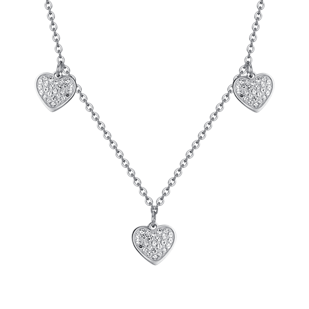 COLLANA DONNA IN ACCIAIO CUORI CON CRISTALLI BIANCHI