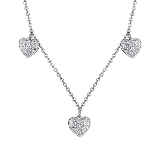COLLANA DONNA IN ACCIAIO CUORI CON CRISTALLI BIANCHI