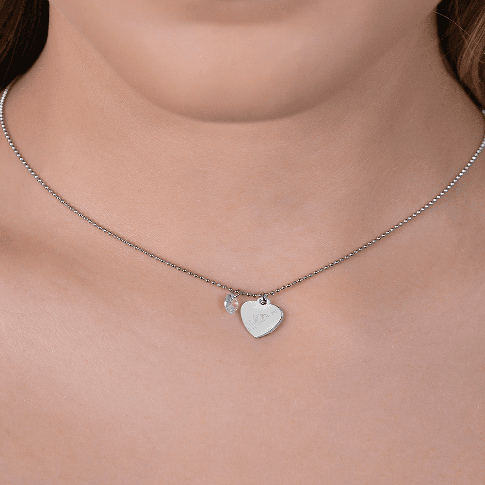 Collana Argento 925 Per Donna – Ciondolo Goccia Foglia Con Pavé Di Zirconi Bianchi, Girocollo